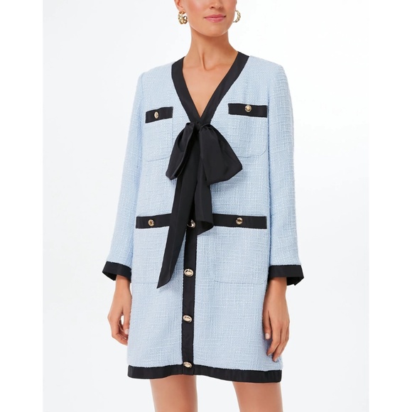 Tuckernuck x Pomander Place Coco Tweed Light Blue and Navy Mini Dress - Picture 1 of 10